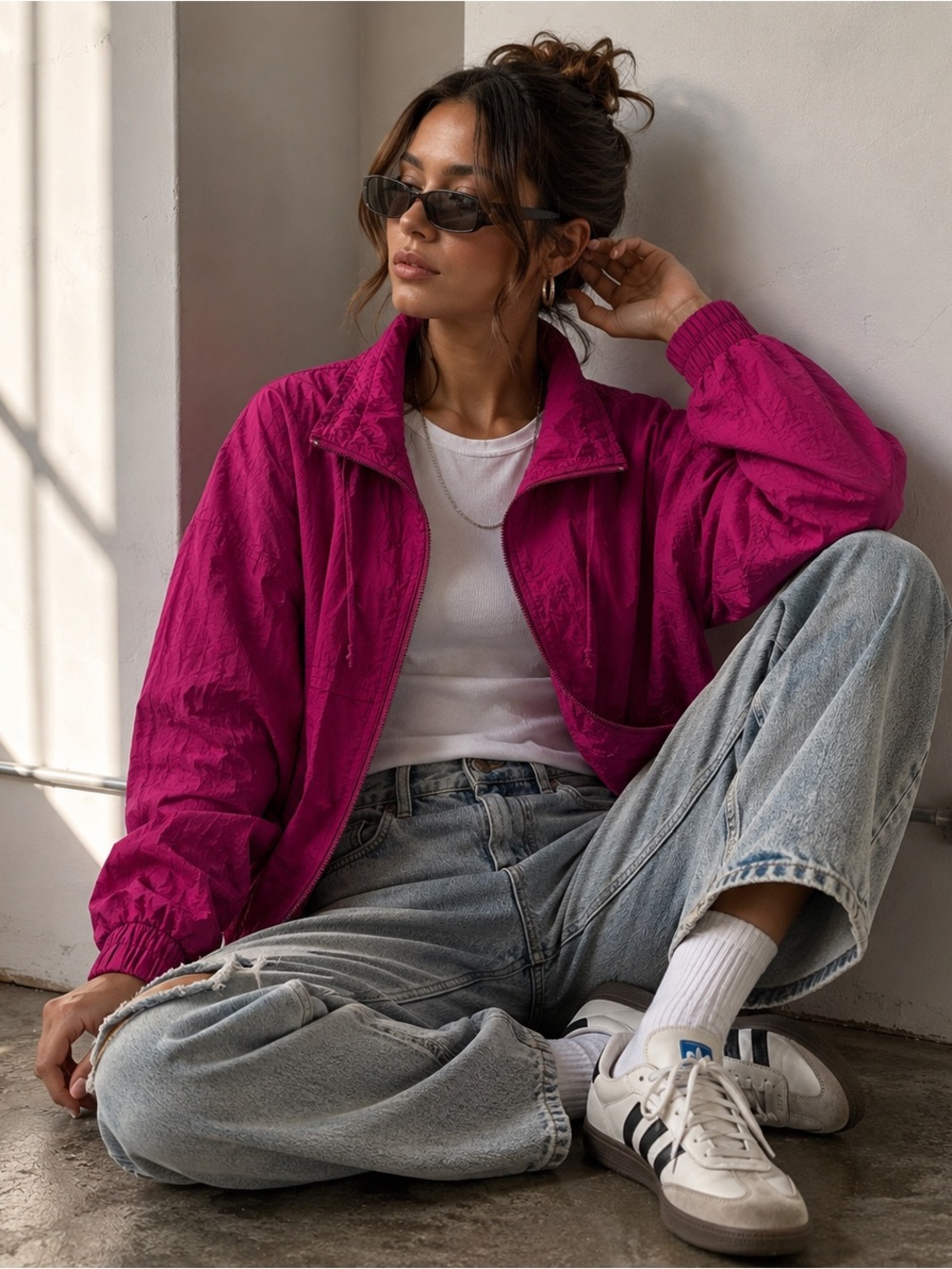 Vintage Laura Katherine Magenta Nylon Windbreaker Jacket Oversized Small